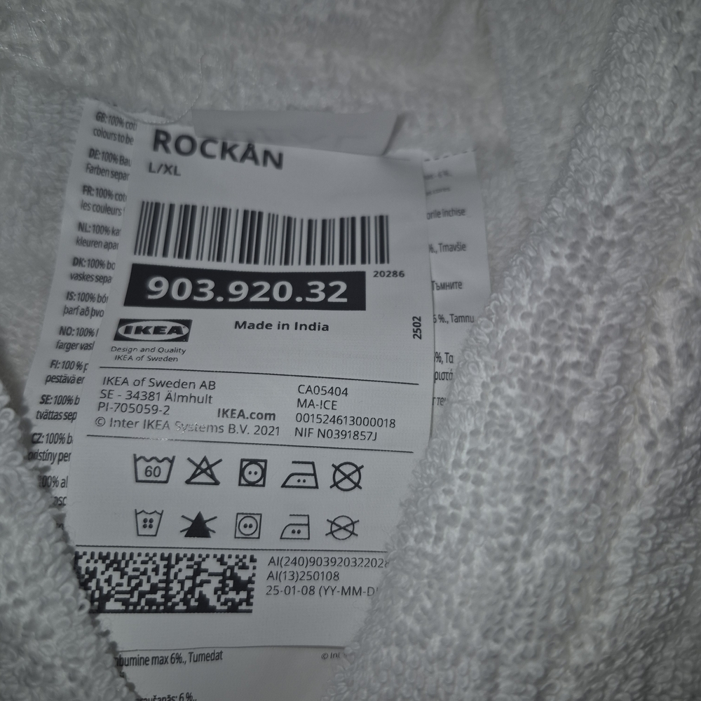 IKEA White Terry Bathrobe with Shawl Collar - Picture 5 of 6
